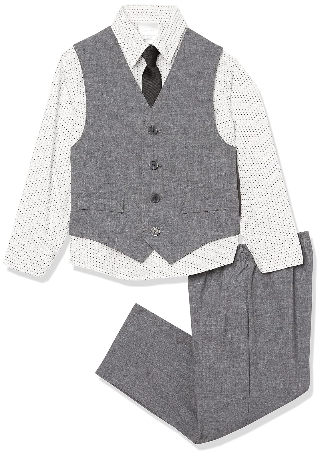 Calvin Klein Conjunto Formal de 4 Piezas con Chaleco y Corbata para Niño - 5 - Gris Oxford