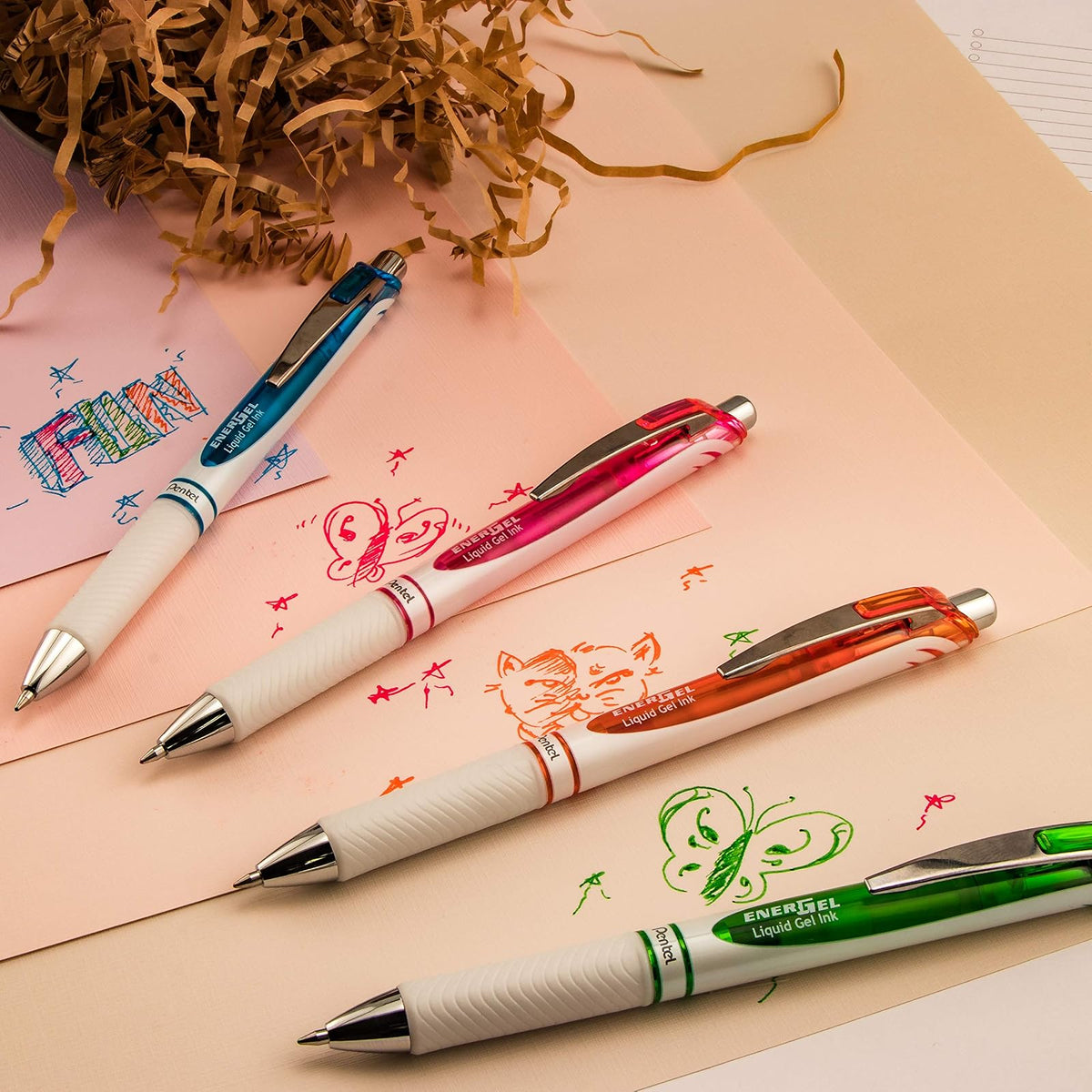 Pentel Pink BCA EnerGel Pearl Deluxe RTX Liquid Gel Pen, 0.5mm, Fine Line, Needle Tip (BLN75WBP2PA)