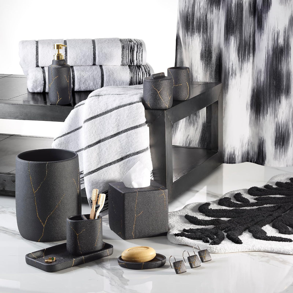 Nicole Miller - Toallas de Mano, algodón Suave y Absorbente, Esenciales para recámara, Juego de 2 (colección Sydney, Blanco/Negro)