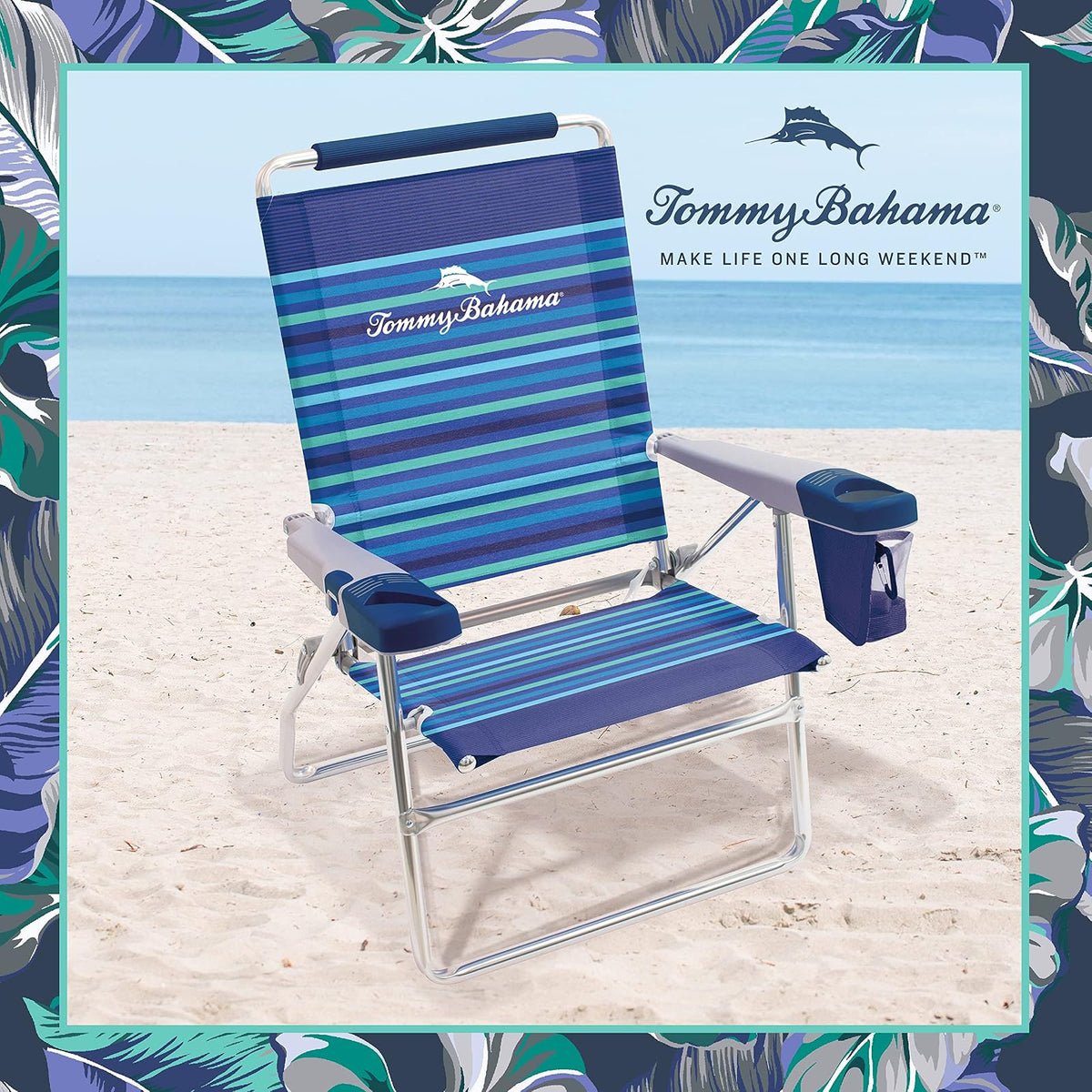 Tommy Bahama - Silla de Playa Plegable de 15 Pulgadas de Altura extendida, 4 Posiciones, Mixta