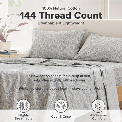Comfort Spaces - Sábanas de algodón 100% tamaño Queen, Transpirables, naturalmente Frescas, sábanas de algodón Suave con Bolsillo elástico de 14 Pulgadas, se Adapta a colchones de hasta 16 Pulgadas,