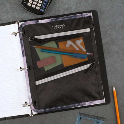 Five Star - Estuche para lápices, estuche para bolígrafos, bolsa con cierre de 3 bolsillos, se adapta a carpetas de 3 anillas, organizador de almacenamiento para suministros de aula, auriculares