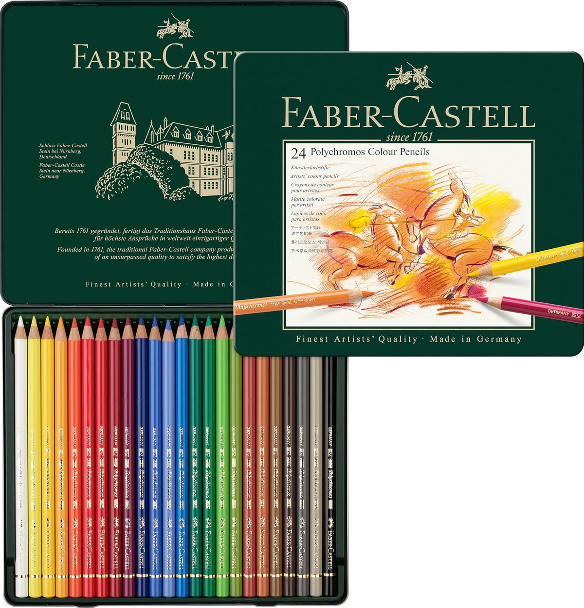 Faber-Castell Polychromos Profesionales para Arte con 24 distintos Colores, set colores de calidad profesional, diseñado para ofrecer a los artistas y aficionados una herramienta de dibujo excepcional
