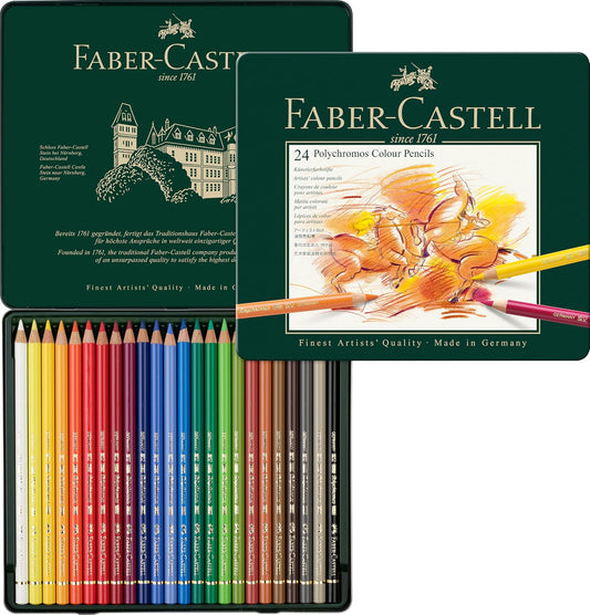 Faber-Castell Polychromos Profesionales para Arte con 24 distintos Colores, set colores de calidad profesional, diseñado para ofrecer a los artistas y aficionados una herramienta de dibujo excepcional