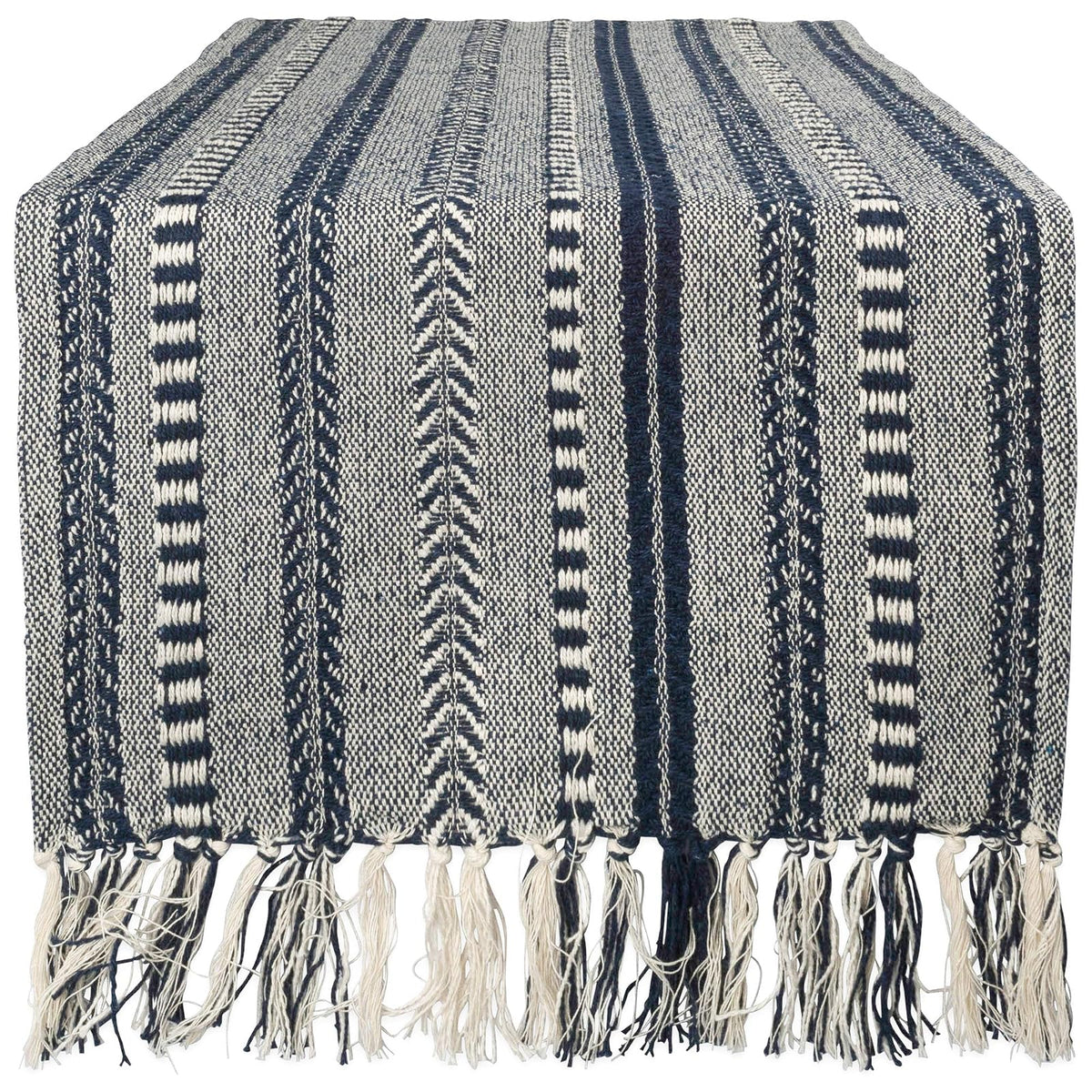 DII Farmhouse Camino de Mesa Trenzado a Rayas - 15x72" (15x77", Fringe Included) - Azul marino