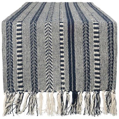 DII Farmhouse Camino de Mesa Trenzado a Rayas - 15x72" (15x77", Fringe Included) - Azul marino
