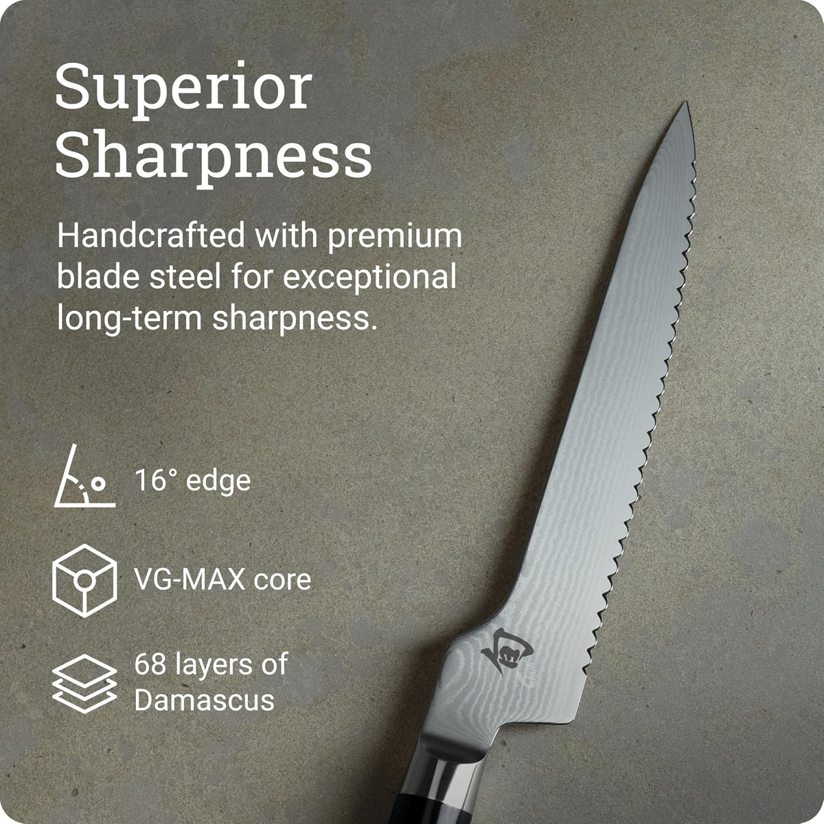 Shun Classic Offset Cuchillo de Pan Japonés | 8.2 pulgadas, cuchillo dentado, negro, mango Pakkawood