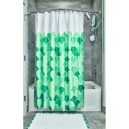 iDesign Pom Cotton Bath Mat, Shower Accent Rug for Master, Guest, and Kids' Bathroom, 21" x 34", White and Blue