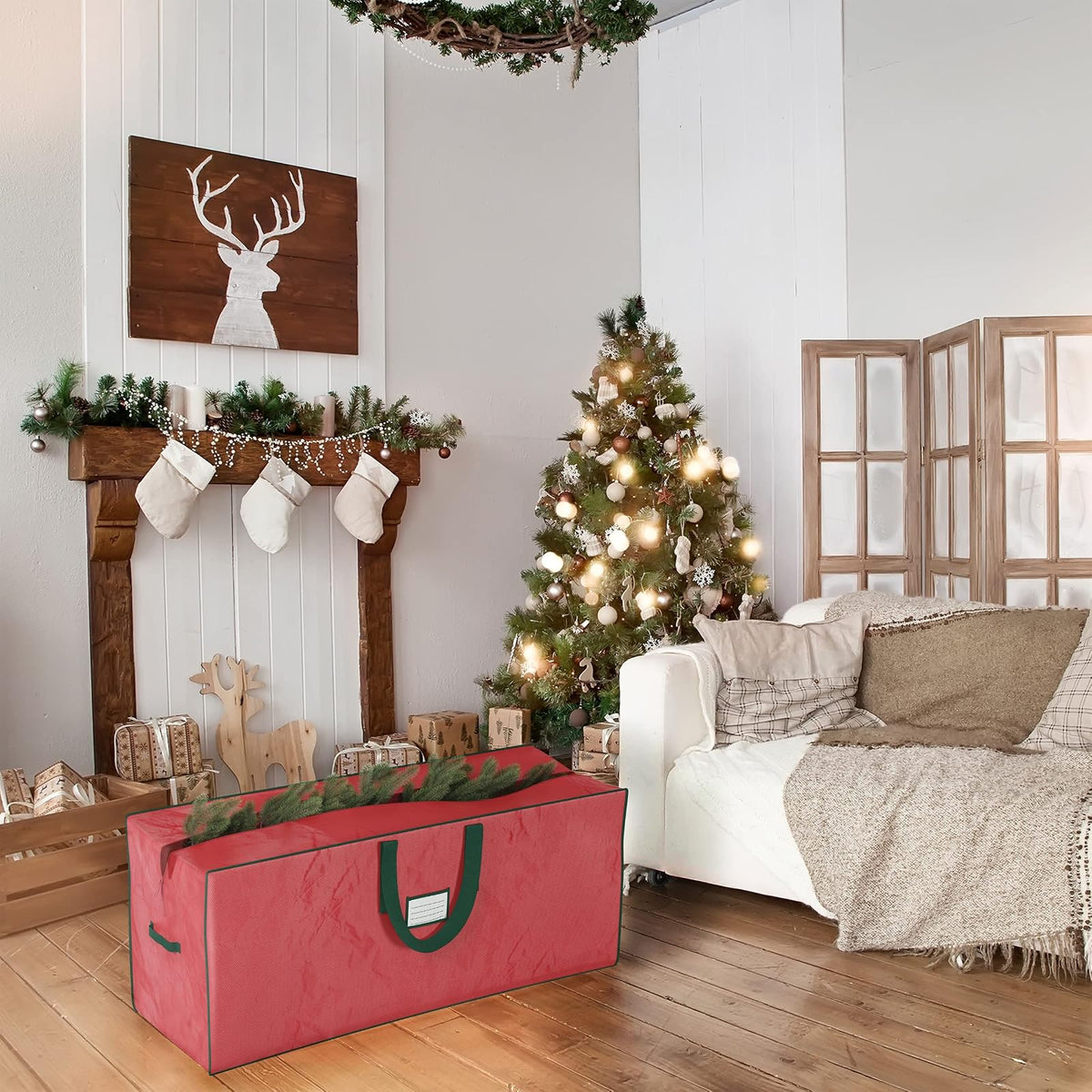 Elf Stor 83-DT5524 Christmas Storage Bags Holiday Large for up to 7.5 Ft Trees | Set of Two | Red