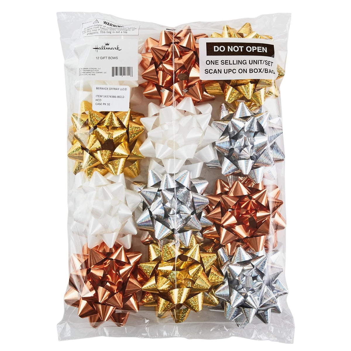 Hallmark - Surtido de lazo de regalo, 12 unidades (dorado, plata, bronce, blanco) para cumpleaños, día de la madre, bodas, despedidas de soltera, cualquier ocasión