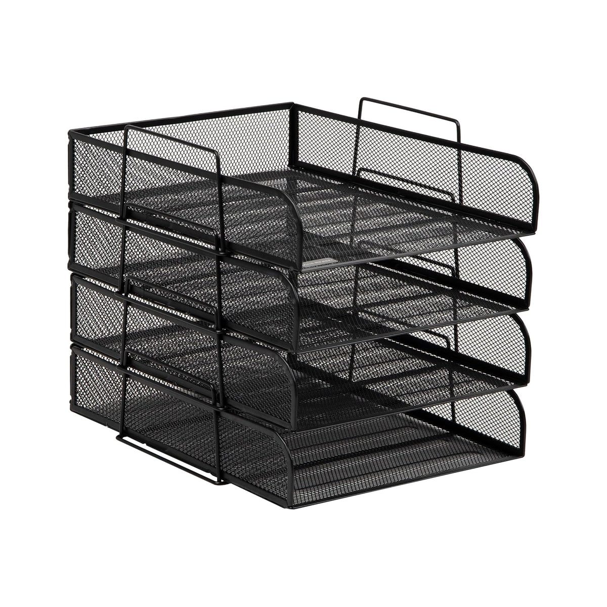 Betesh Mind Reader Stackable Paper Tray, Desktop Organizer, File Storage, Office, Metal Mesh, 10.5" L x13.5 W x11.25 H, 4 Pcs., Black