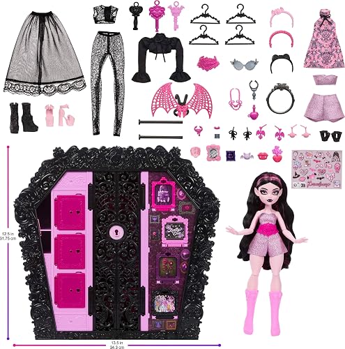 Monster High Set de Juego Ulltimate Skulltimate 4Y+ | Skulltimate Secrets Set de juego con Draculaura y más de 40 accesorios sorpresa de Unboxing como ropa, joyas y carteras
