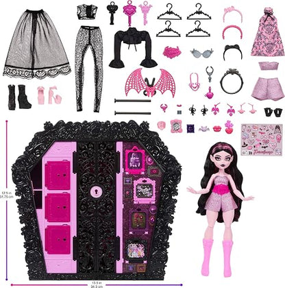 Monster High Set de Juego Ulltimate Skulltimate 4Y+ | Skulltimate Secrets Set de juego con Draculaura y más de 40 accesorios sorpresa de Unboxing como ropa, joyas y carteras