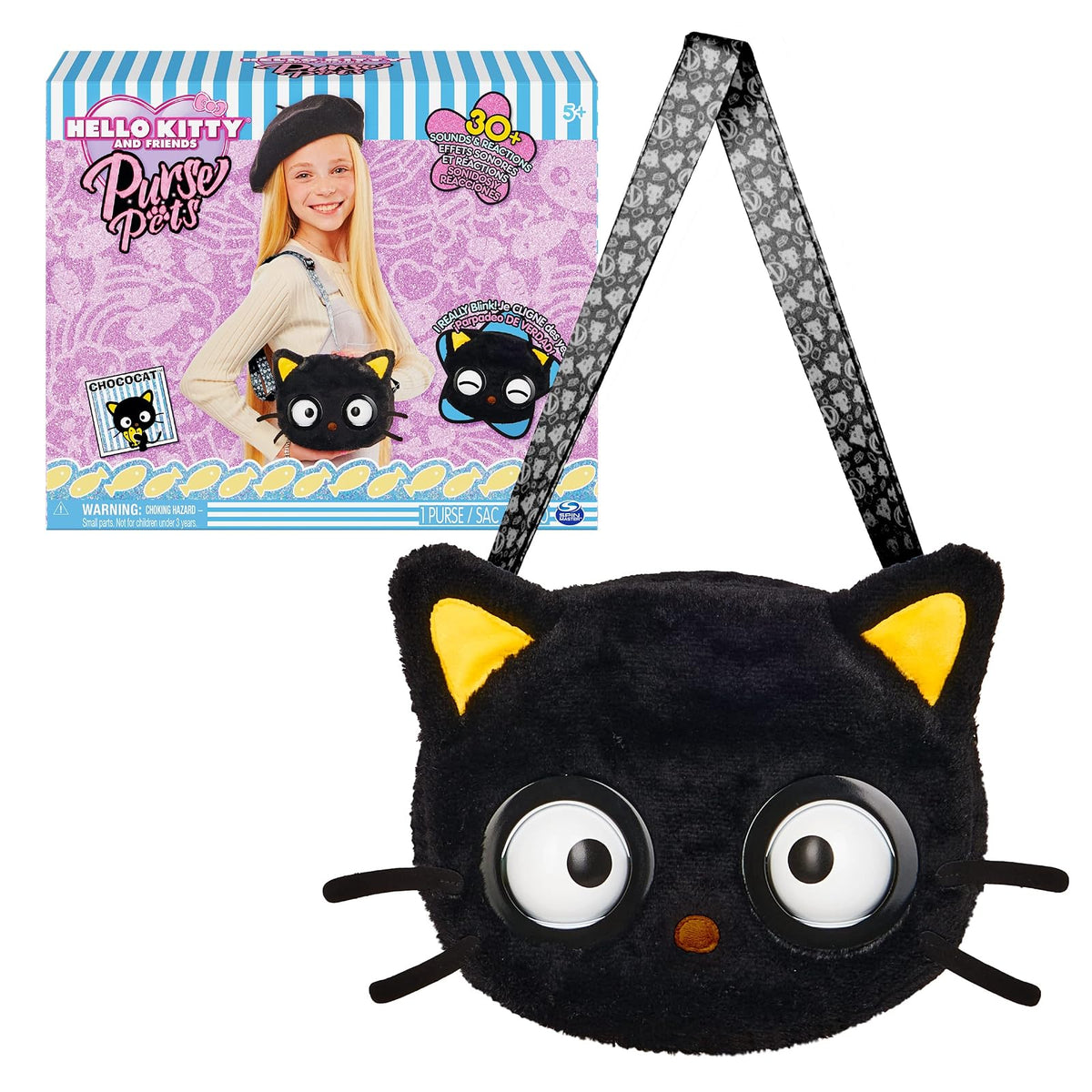 Purse Pets Bolso para Mascotas, Sanrio Hello Kitty y Amigos, Juguete Interactivo para Mascotas Chococat y Bolso Cruzado Kawaii, más de 30 Sonidos y reacciones, Regalos para niñas y Adolescentes
