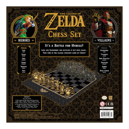 The Legend of Zelda Collector's Chess Set, juego de estrategia Link vs. Ganondorf, 32 piezas personalizadas de héroe y villano, juego de mesa clásico para fanáticos de Zelda, con licencia oficial de