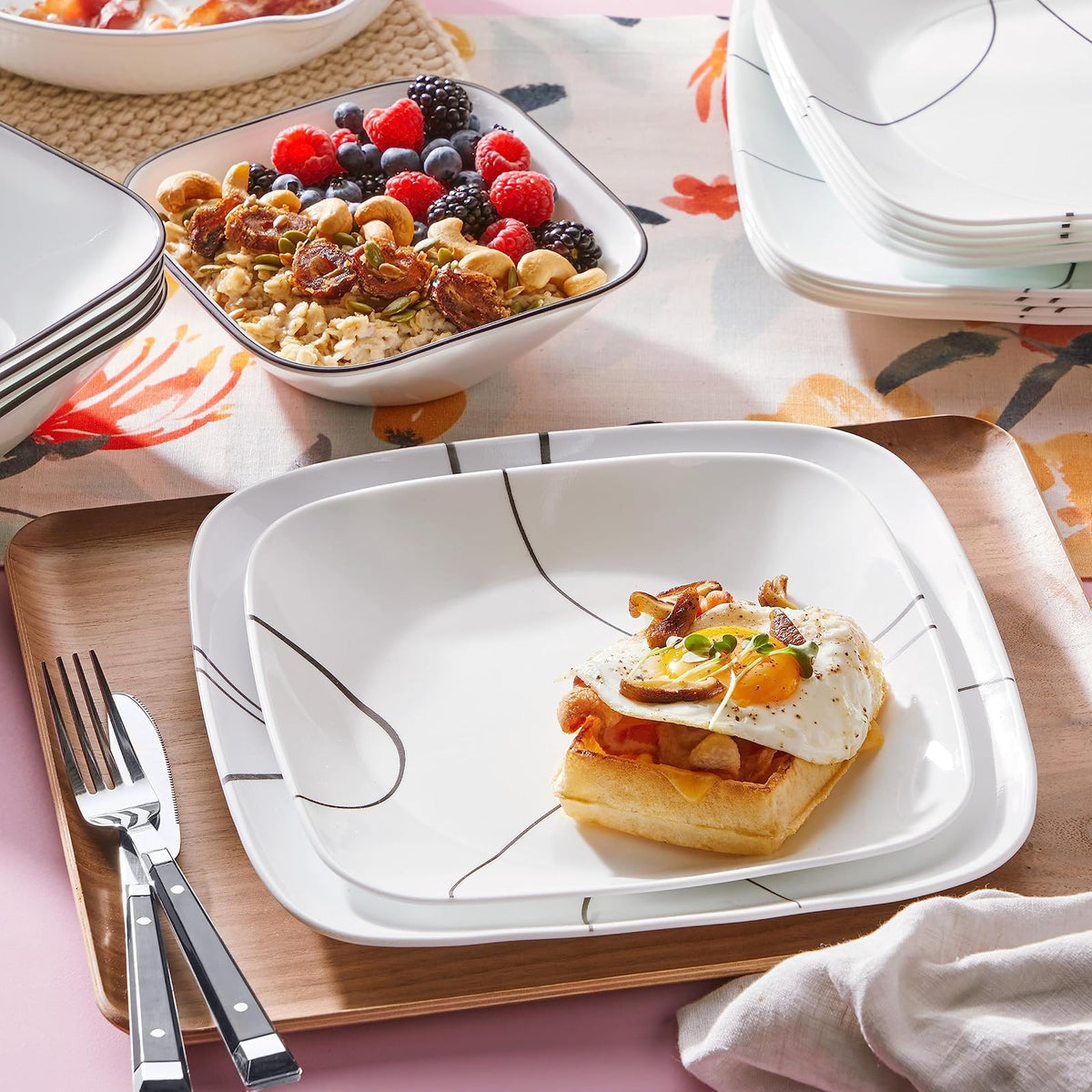 Corelle, 1107744, Square Simple Lines Trinche, Set de 6 Piezas
