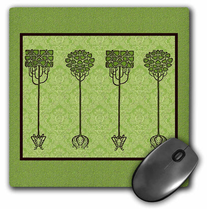 3dRose 8 x 8 x 0.25 Inches Mouse Pad, Deep Olive Green Trees on Muted Lime Damask (mp_31728_1)