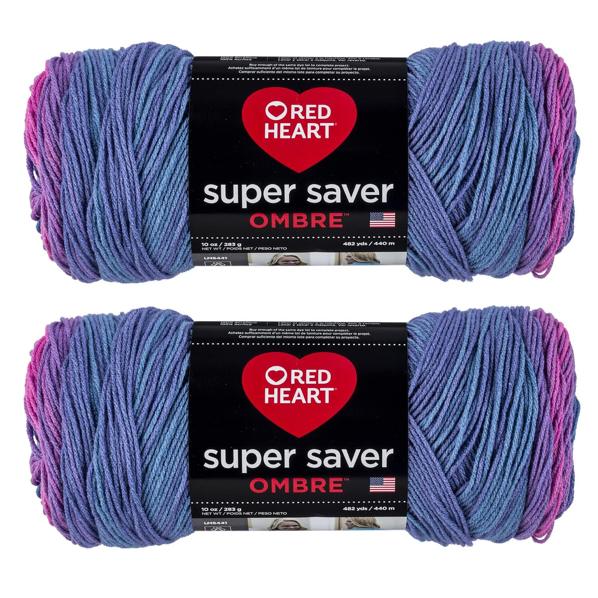 Red Heart Super Saver Estambre Acrílico Jumbo, Paquete de 2, 396 g - Medium - Ombre