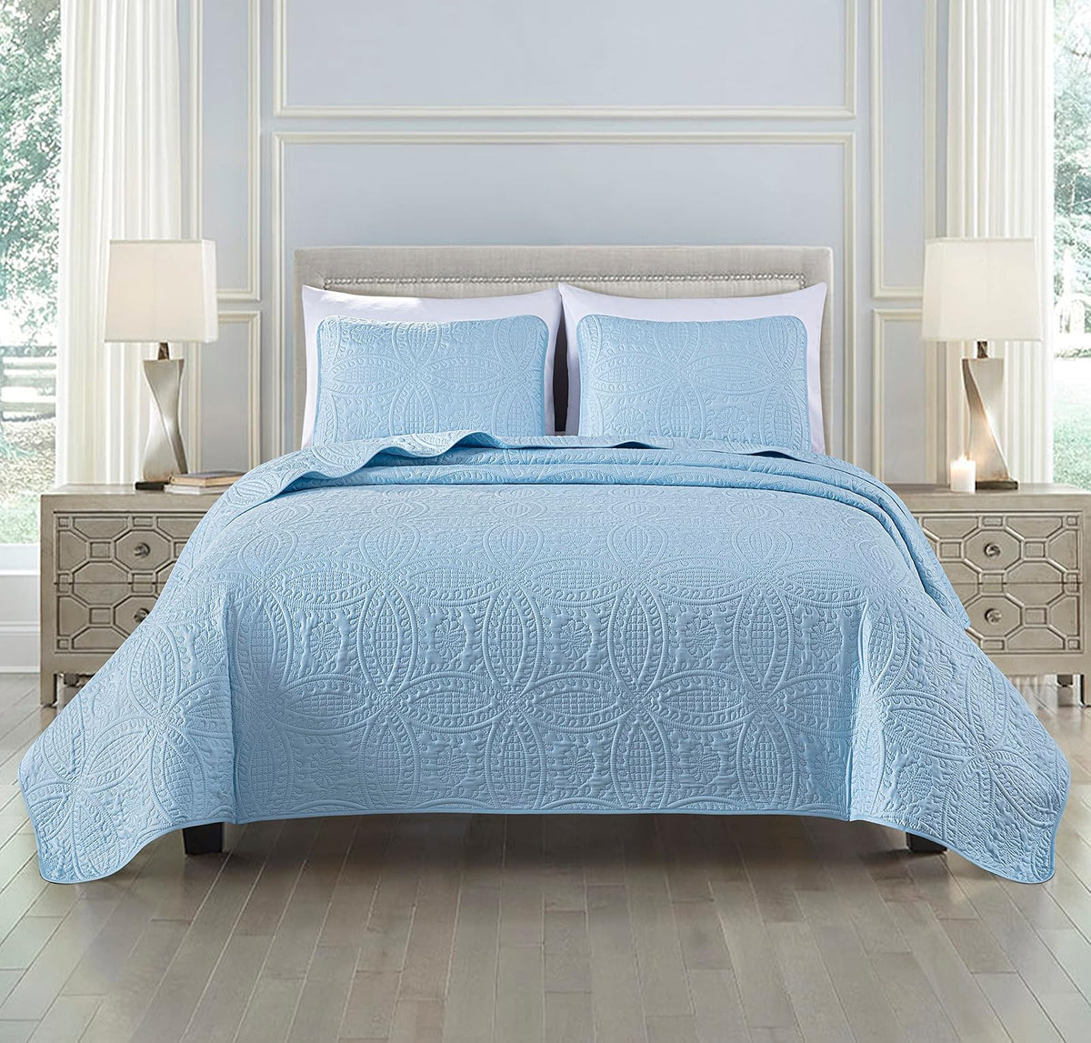 Chezmoi Collection Austin - Juego de Colcha de 3 Piezas (Queen, Azul Cambray)