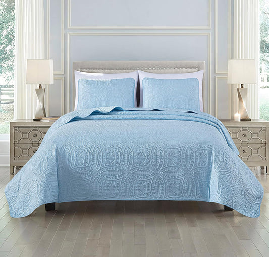 Chezmoi Collection Austin - Juego de Colcha de 3 Piezas (Queen, Azul Cambray)