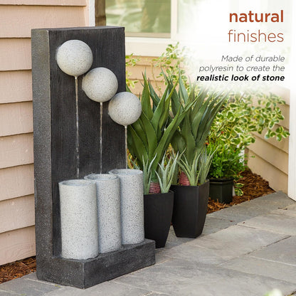 Alpine Corporation 37" Tall Indoor/Outdoor 3-Tier Modern Infinity Calming Floor Fountain with LED Lights, Gray