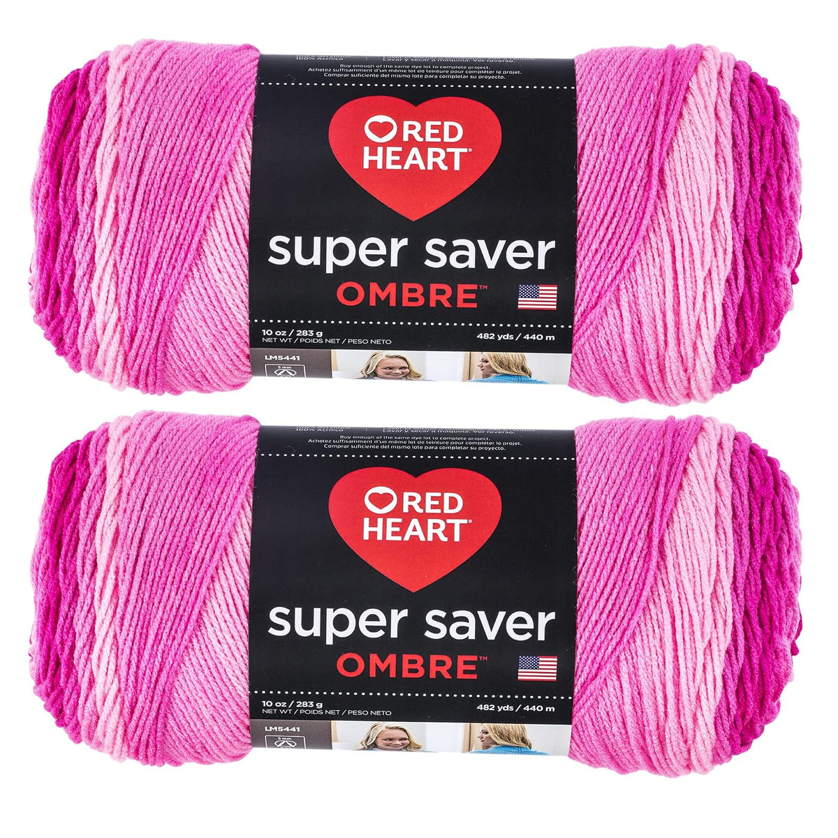 Red Heart Super Saver Estambre Acrílico Jumbo, Paquete de 2, 396 g - Paquete de 2 - Rosa