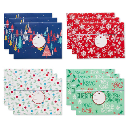 American Greetings - Tarjeteros de regalo de Navidad, copos de nieve, acebo y árboles de Navidad (12 unidades)