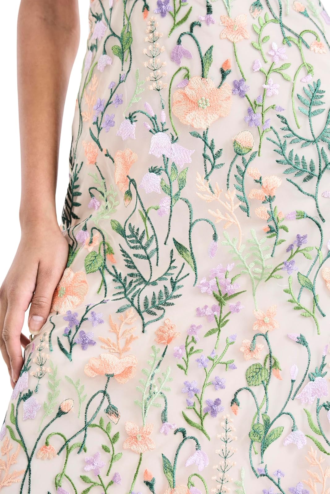 Maggy London Women's Floral Embroidered Halter Midi Dress with Back V-Neck