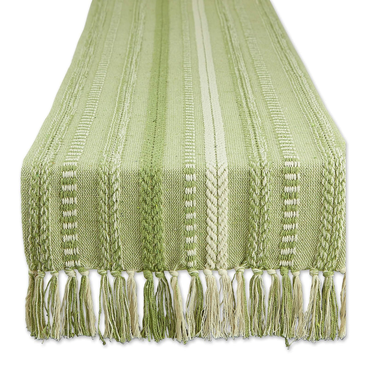 DII Farmhouse Camino de Mesa Trenzado a Rayas - 15x72" - Verde envejecido