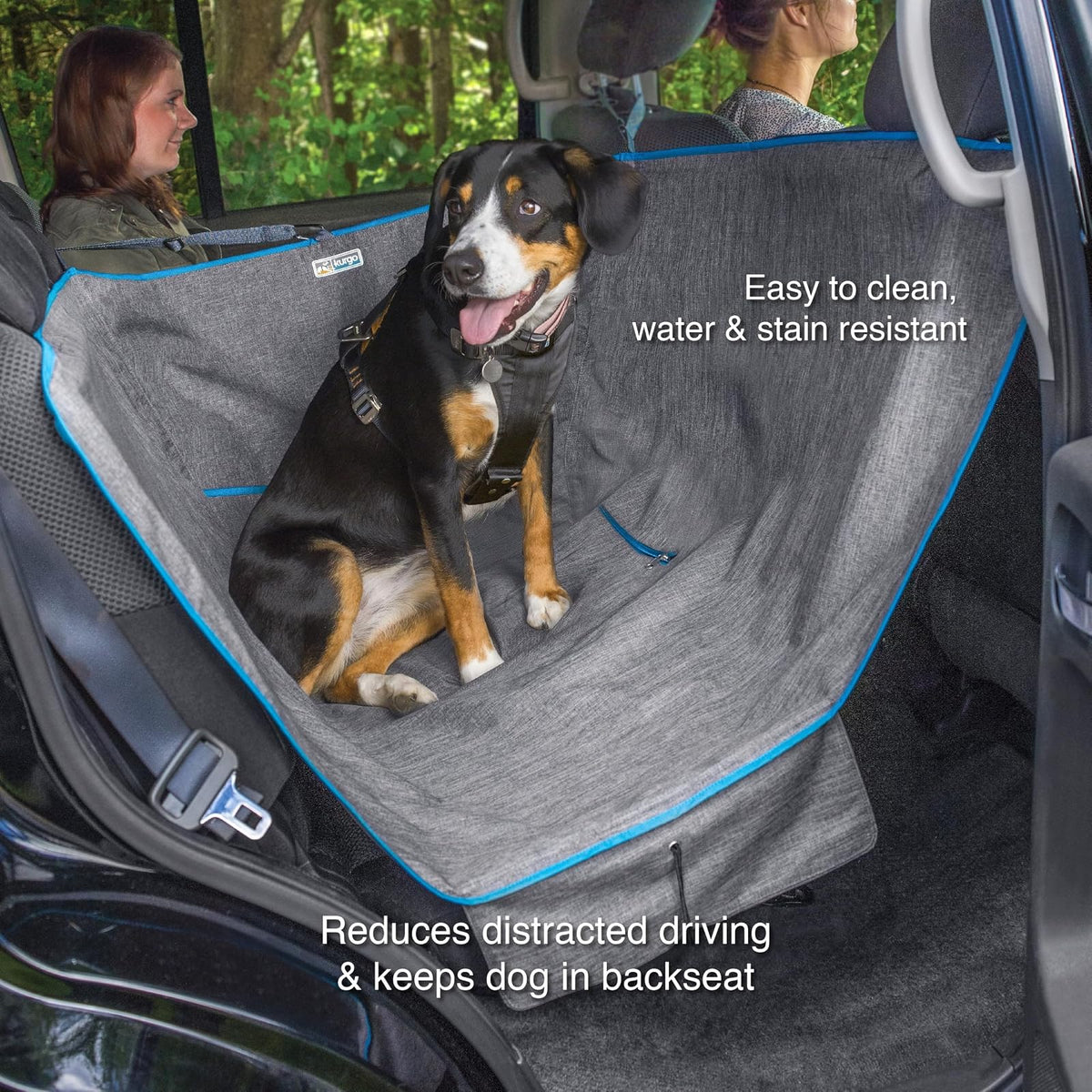Kurgo Wander Dog Hammock Style Seat Cover for Pets, Pet Seat Cover, Dog Car Hammock, Water-Resistant, Khaki, 27.5" Wide, Heather Charcoal Grey, Model:K01783