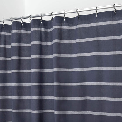 InterDesign iDesign Thin Stripe Fabric Shower Curtain, Modern Mildew-Resistant for Master, Guest, Kids' Bathrooms, Bathtubs, Stalls, Navy and White