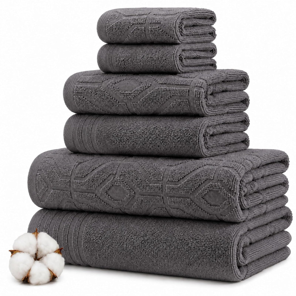 Modern Threads - Juego de 6 Piezas, 2 Toallas de baño, 2 Toallas de Mano, 2 paños de baño teñidos con Diamante, Juego de Toallas Jacquard de Color carbón - Estándar - Gris antracita