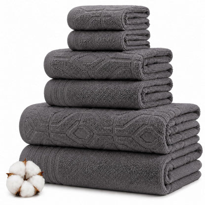 Modern Threads - Juego de 6 Piezas, 2 Toallas de baño, 2 Toallas de Mano, 2 paños de baño teñidos con Diamante, Juego de Toallas Jacquard de Color carbón - Estándar - Gris antracita