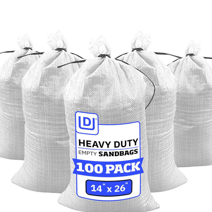DURASACK Bolsas de Arena Resistentes con Cuerdas de Amarre - Blanco - 100 Sandbags