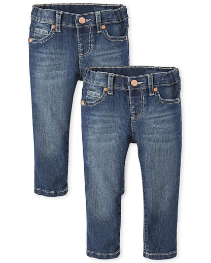 The Children's Place Jeans Ajustados Básicos para Niña - 3 Años - Blue Wash 2 unidades