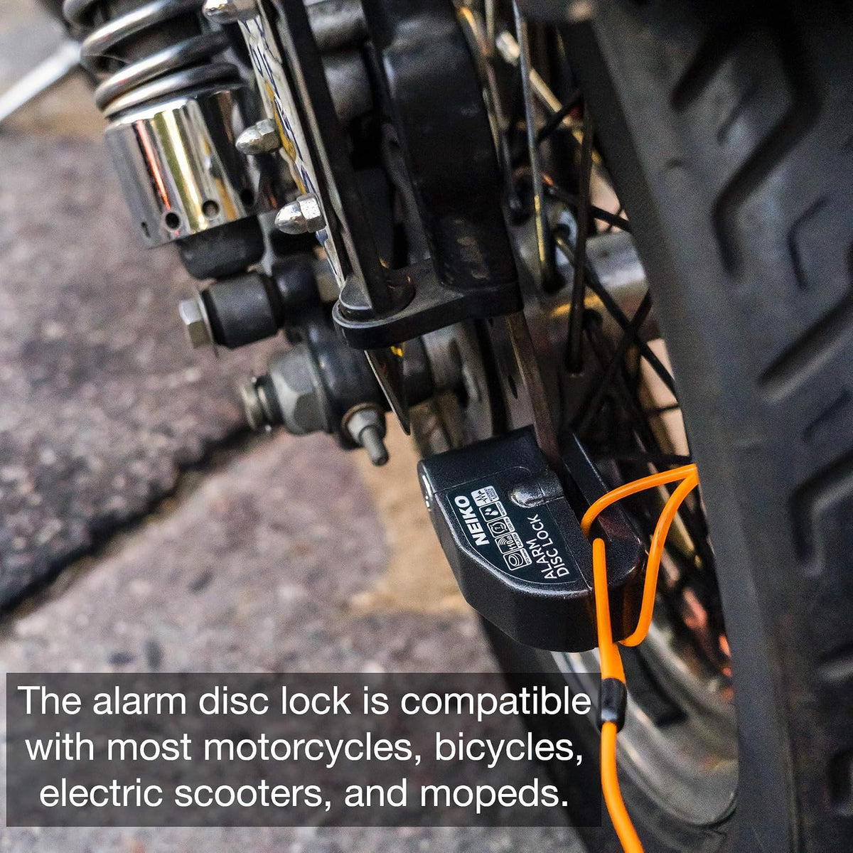Neiko Candado de Motocicleta Antirrobo con Alarma 52908A | Bloqueo de disco, sensor de movimiento, 110 dB, compatible con motocicletas, , scooters