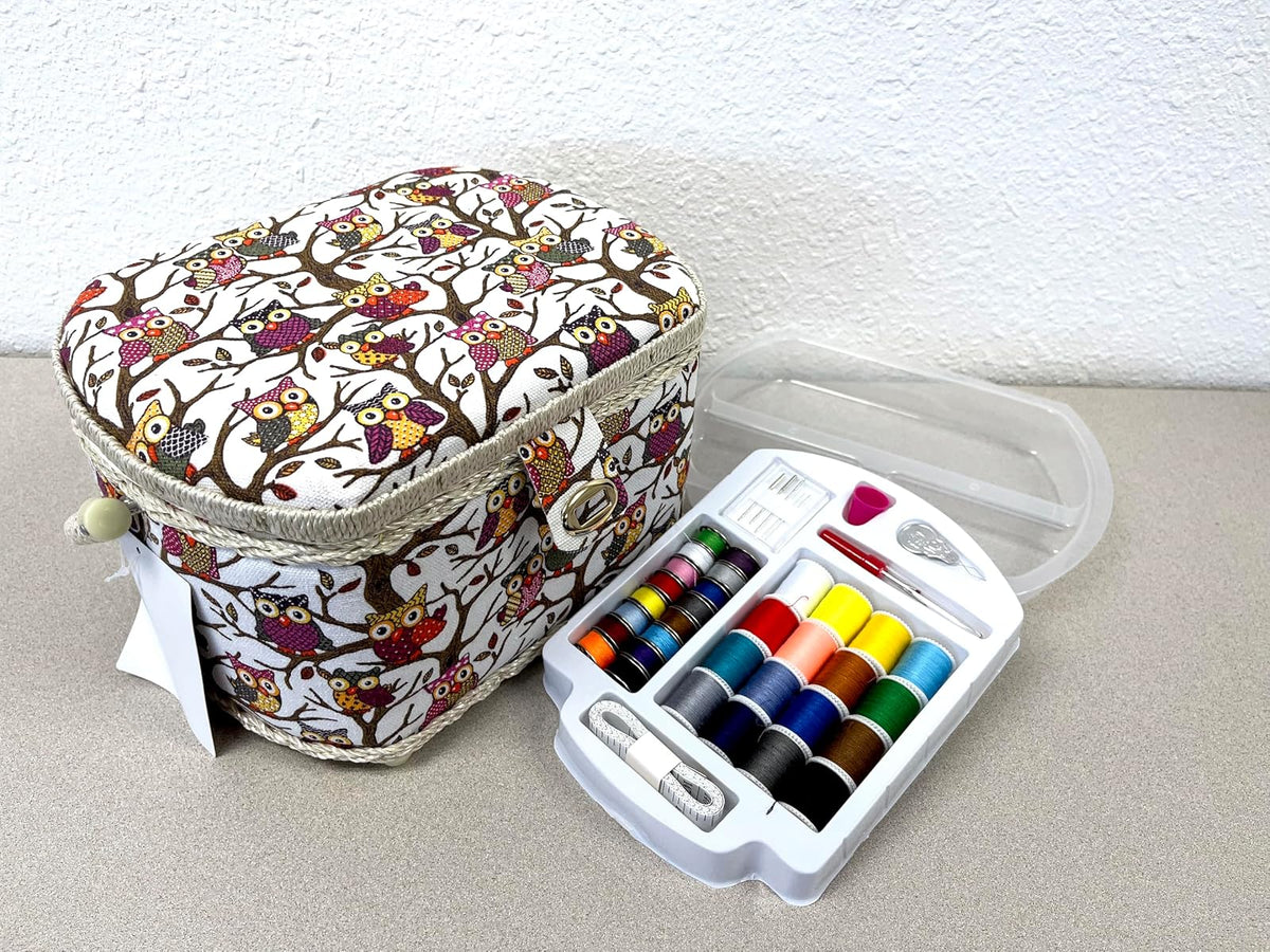Michley Cesta de Costura con Kit de Costura, Búhos, 1