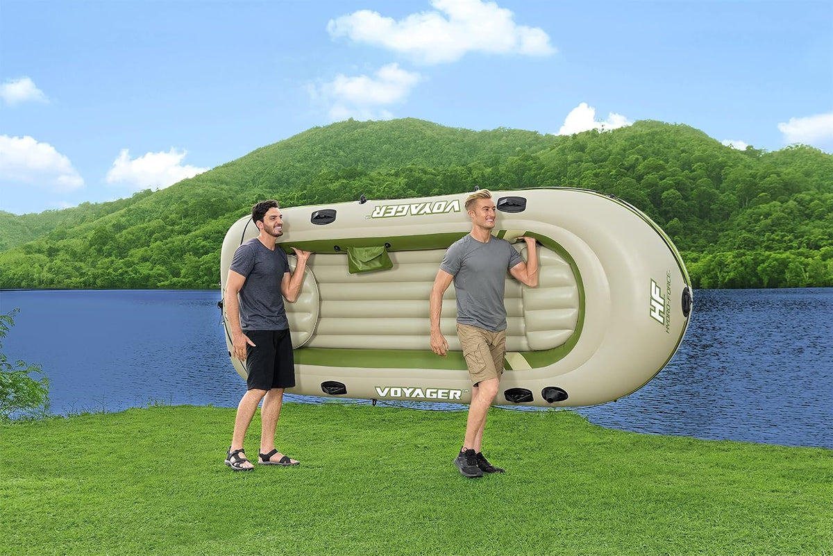 Hydro-Force 9'8" x 54" Voyager X3 Inflatable Raft Set | Fits Up to 3 Adults | Includes Boat, Aluminum Oars, Hand Pump, Gear Pouch, Carry Bag, Repair Patch Kit