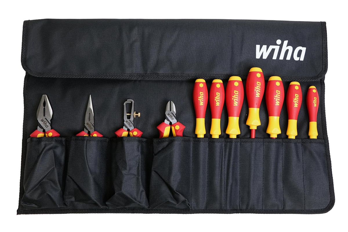 Wiha 32986 - Juego de alicates industriales aislados en bolsa enrollable, 11 piezas