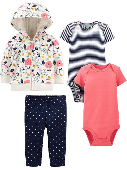 Simple Joys by Carter's Conjunto de Chamarra, pantalón y Body de 4 Piezas para niña