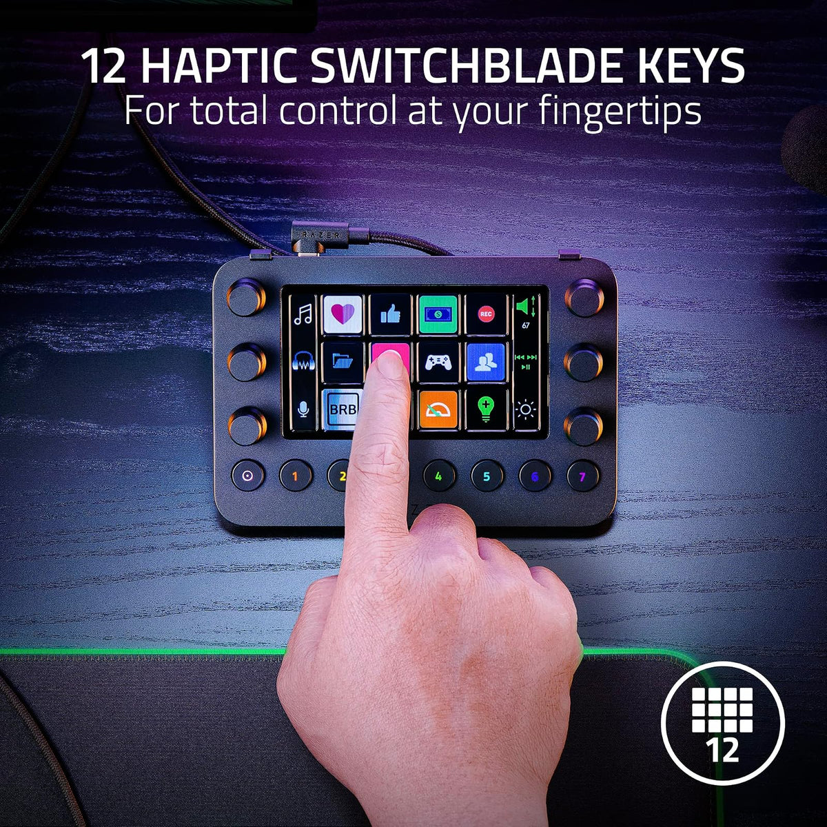 Razer Stream Controller - Keypad Todo en Uno para transmisión – 12 teclas de conmutación háptica – 6 diales analógicos táctiles – 8 botones programables