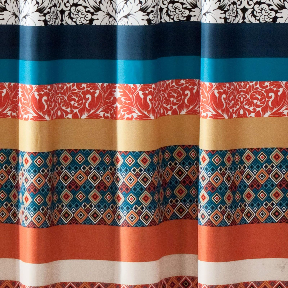 Lush Decoración Boho Cortina de Ducha, diseño de Rayas, 182,9 x 182,9 cm Turquesa/Naranja