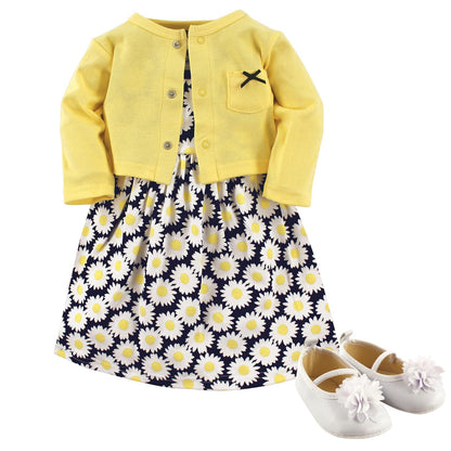 Hudson Baby Vestido de 3 piezas, cárdigan, juego de zapatos para niña - Bebé - 3-6 Meses - Margarita