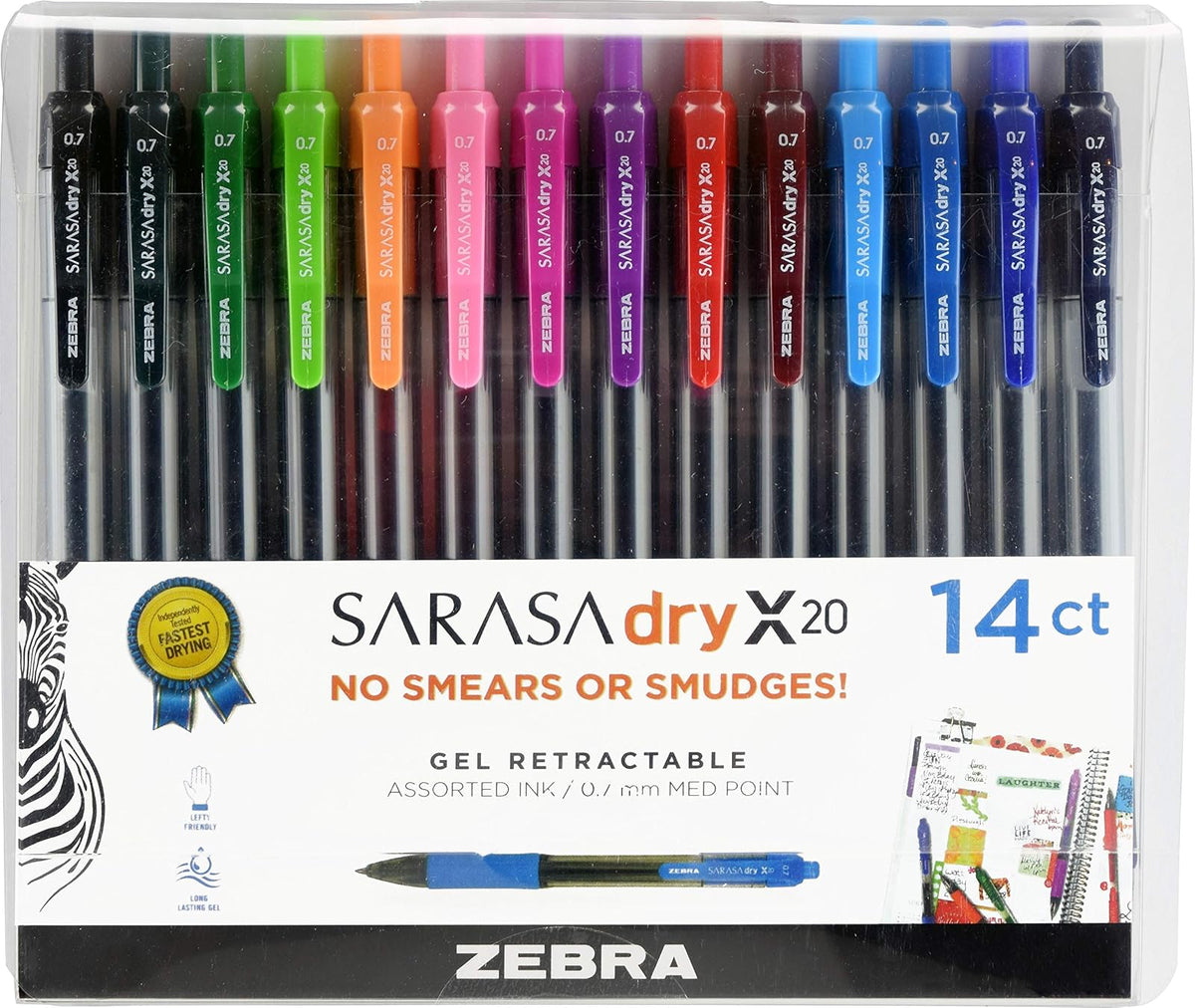 Zebra Sarasa Rapid Dry Ink Gel Retractable Pen, 0.7mm, Fashion Assorted, 14 Pack (46824)