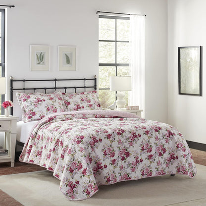 Laura Ashley - Juego de edredón Individual, Ropa de Cama Reversible de algodón con Funda a Juego, decoración Ligera del hogar para Todas Las Estaciones (Lidia Pink, Individual)