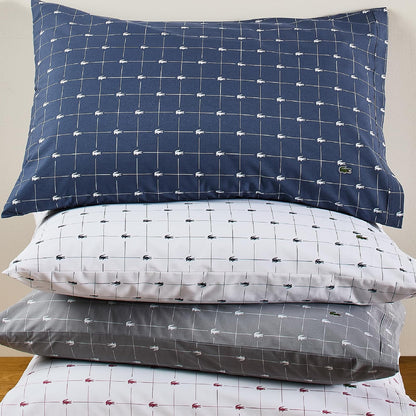 Lacoste Slice - Juego de sábanas de 4 Piezas de percal 100% algodón, Fresco, crujiente, Mate y Duradero, Certificado Oeko-Tex, Estampado, Azul Marino, tamaño matrimonial