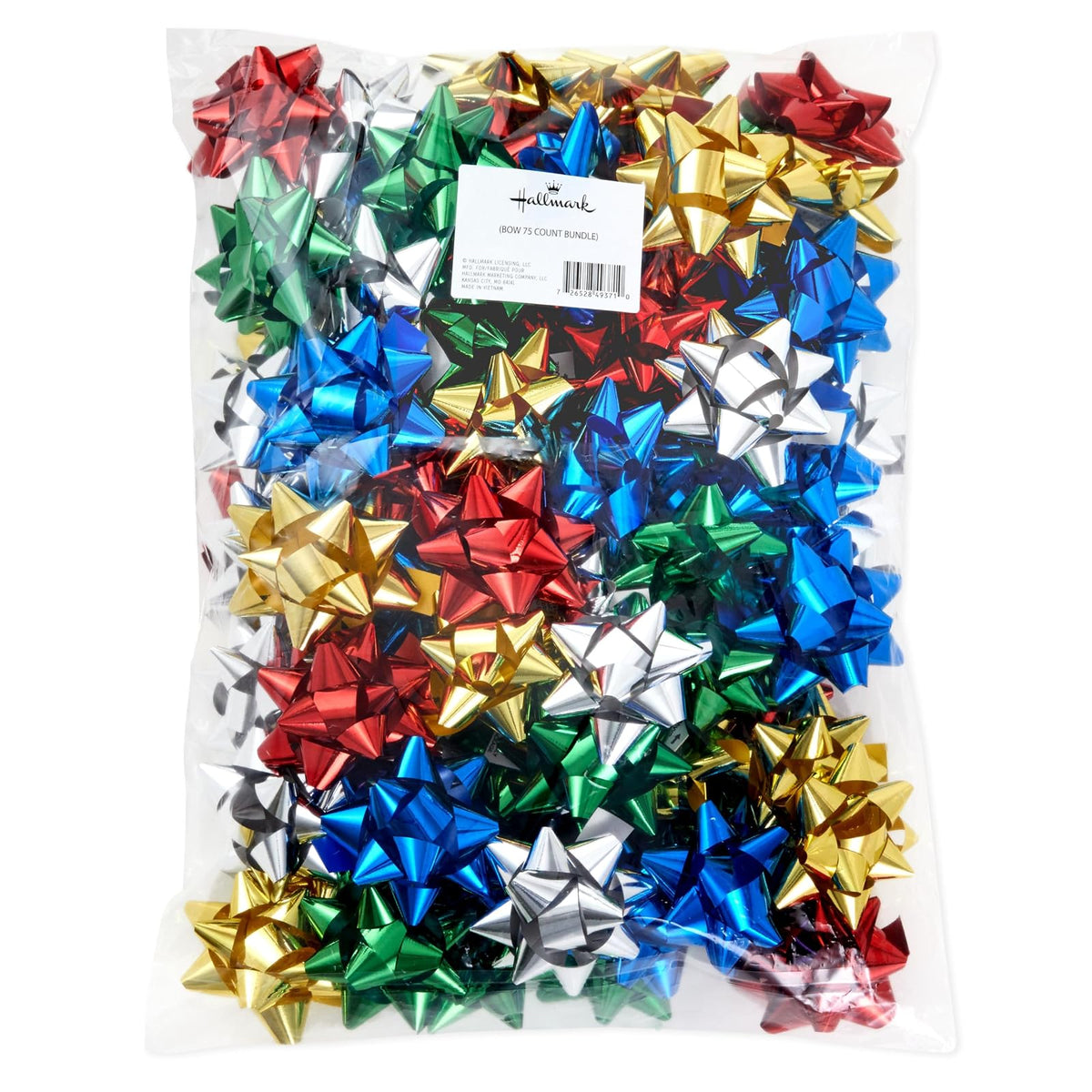 Hallmark - Surtido de regalo de 3 pulgadas (75 lazos: rojo, dorado, verde, plata, azul) para Navidad, Hanukkah, cumpleaños, regalos