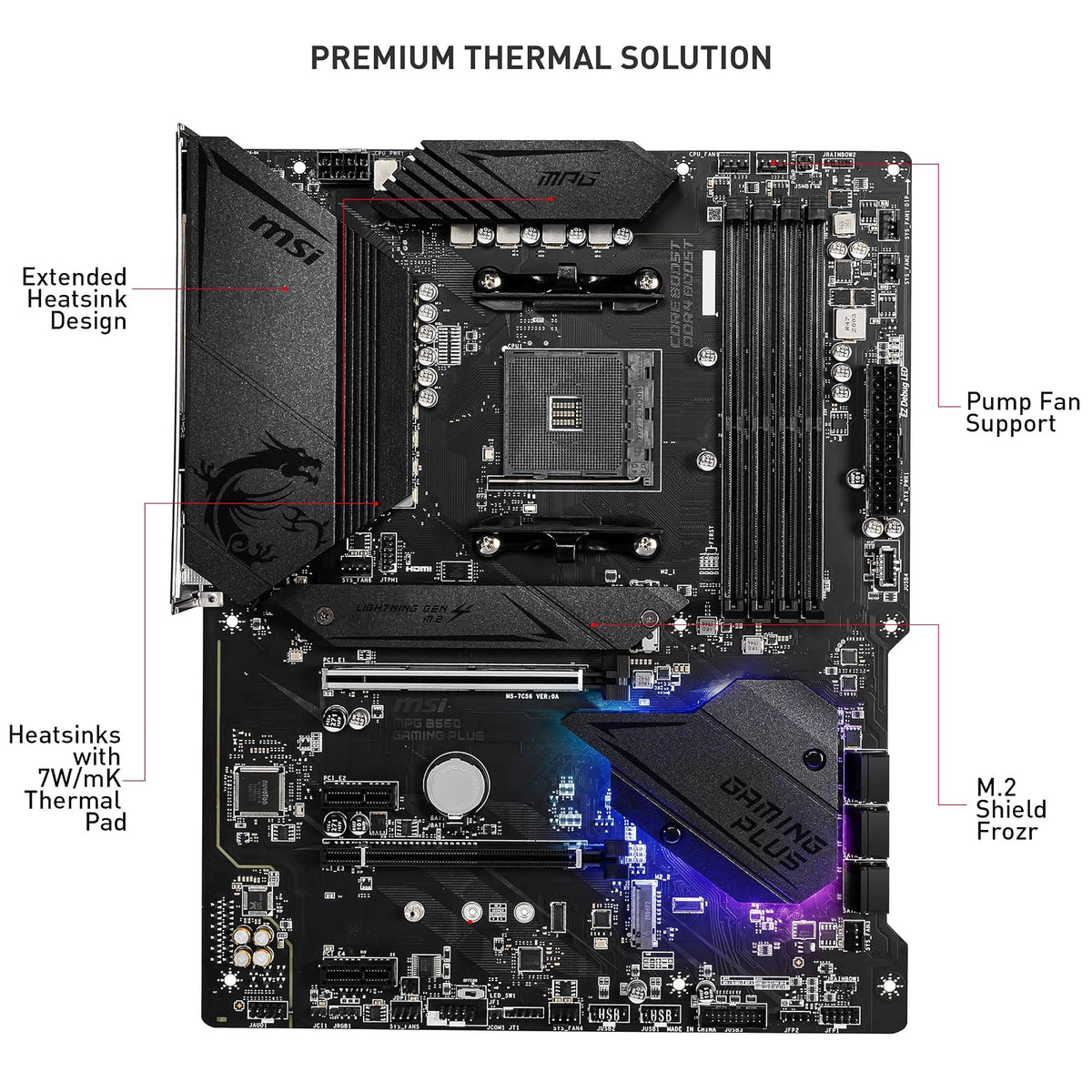 MSI MPG B550 Gaming Plus V1 Placa Base para Juegos (AMD Ryzen 5000, AM4, DDR4, PCIe 4.0, SATA 6Gb/s, M.2, USB 3.2 Gen 2, HDMI/DP, ATX)