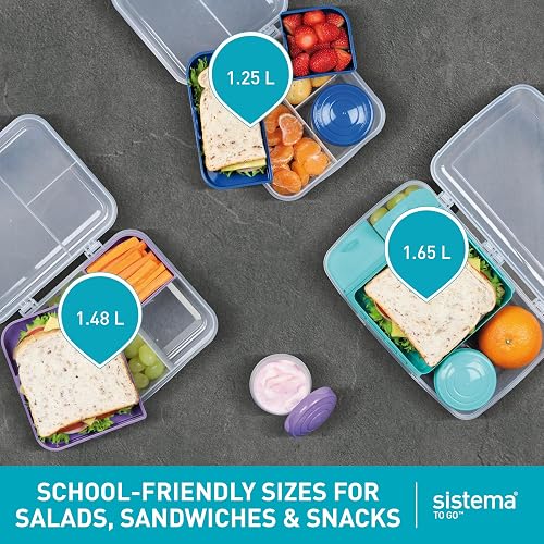 Sistema® Bento Create To Go™ - Contenedor de almacenamiento de alimentos de 1.4 L, caja bento con tapa y divisores, paquete de 2, verde azulado menta