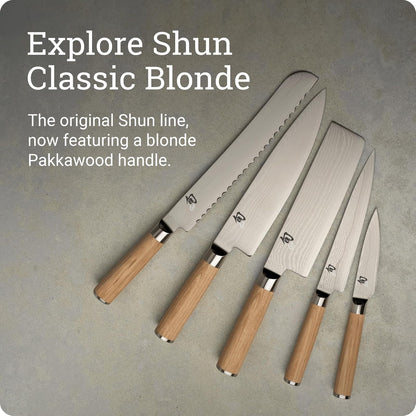 Shun - Cuchillo de pan clásico rubio de 9 pulgadas, cuchillo dentado japonés hecho a mano, núcleo VG-MAX con revestimiento de acero inoxidable Damasco, mango Pakkawood, herramienta de corte para chefs